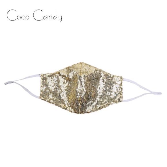 🆕Luxury Gold Sequin Face Mask - Picture 4 of 11